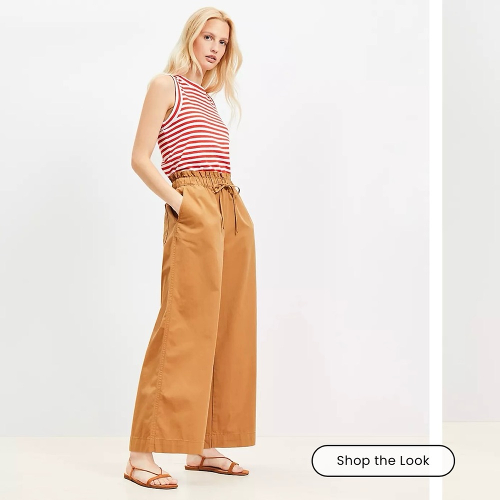 LOFT Breezy Wide Leg Ankle Pants in Twill, Size Large